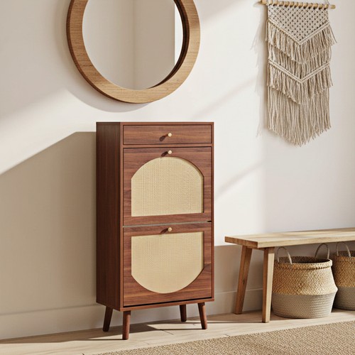 Rattan shoe cabinet with - , 1