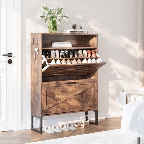 Cabinet with flip door shoe - with,