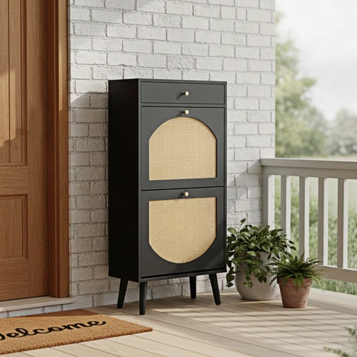 Rattan front shoe cabinet - rattan-front,