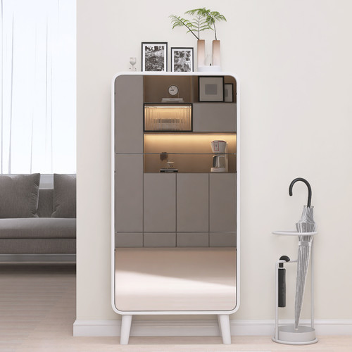White mirror shoe cabinet - mirror,