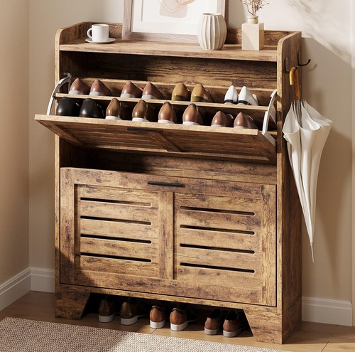 Shoe cabinet with flip drawers - with,