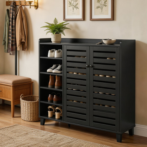 Black shoe cabinet - black, rack
